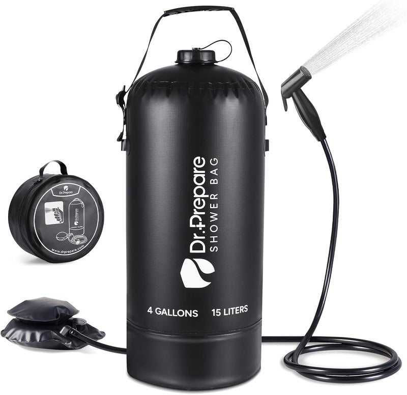 Dr. Prepare Portable Shower for Camping, 4/5 Gallons Camping Shower Bag, Portable Outdoor Shower with Pump for Hiking, Climbing, Pet Cleaning, Car Washing, Beach & Emergency - Image 1